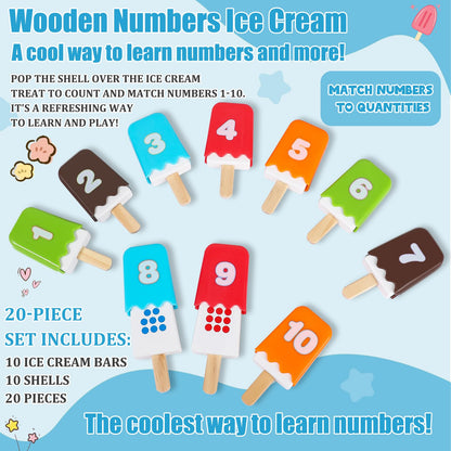 Lasoba 1-10 Number Matching Ice Cream Toy - 20 Pcs, Fun Number Toys for Kids, Toddler Number Learning Toys, Preschool Learning Activities, Montessori Toys Gift for 3+ Year Old Kids