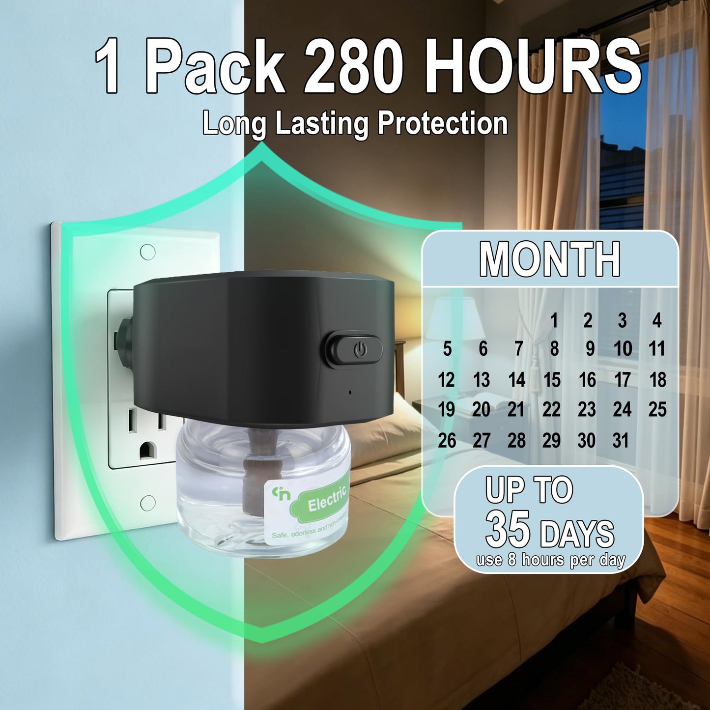 Electric Mosquito Repellent Device, Plug in Mosquito Repellent Indoor Use, Mosquito Repeller Device for Home Living Room Bedroom Office Kitchen Hotel