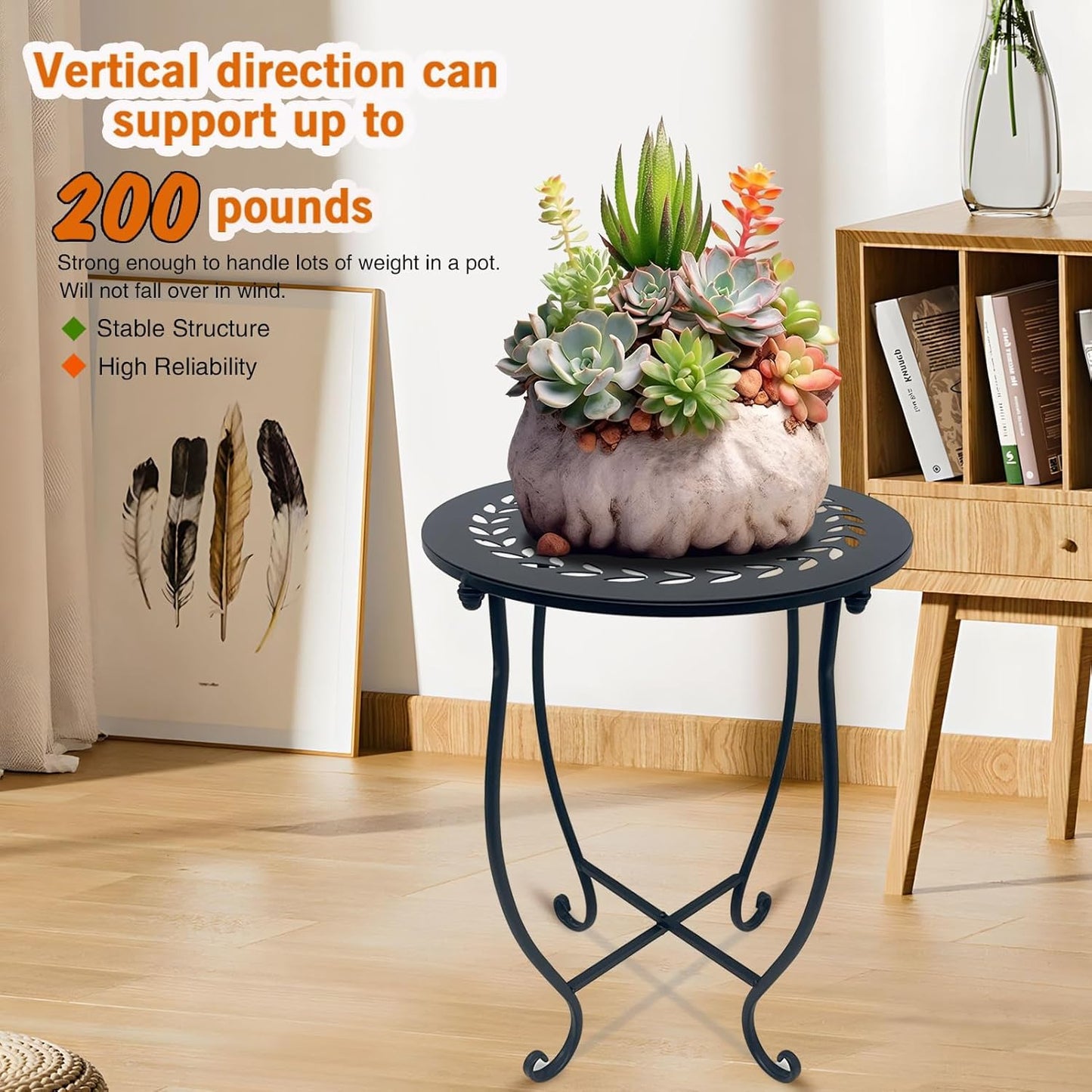 Aonagi Metal Round Side Table, 2 Pack 14 Inch Bedside Table for Living Room, Weather Resistant Black Metal Outdoor Side Table for Patio Balcony Yard Porch Garden, Plant Stand for Indoor Outdoor Use