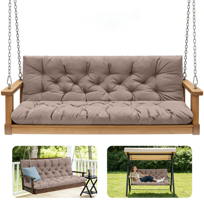 GPQAWER Outdoor Swing Cushions,Waterproof Swing Cushions 3 Seater Replacement with Backrest,Outdoor Thickened Bench Cushion with Ties for Porch,Patio,Backyard,Garden and Lawn (Khaki 60 * 40 in)
