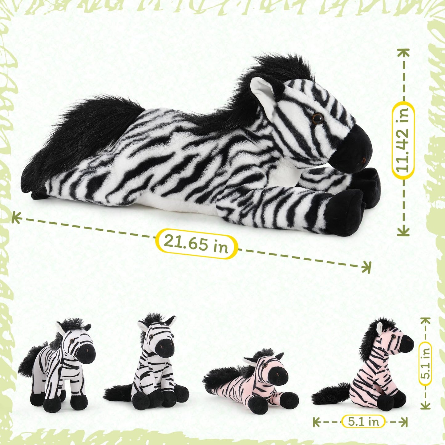 Tezituor 5pcs Wildlife Zebra Stuffed Animals Set, 25 inch Realistic Stuffed Zebra with Babies for Boys Girls, Large Pinto Plushies Pillow Toy for Brithday Gift Decoration