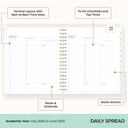 Blue Sky Day Designer 2026-2027 Daily and Monthly Academic Year Planner Calendar, July 2026 - June 2027, 8" x 10", Flexible Cover, Laminated Tabs, Storage Pocket, Includes Stickers, Annabel