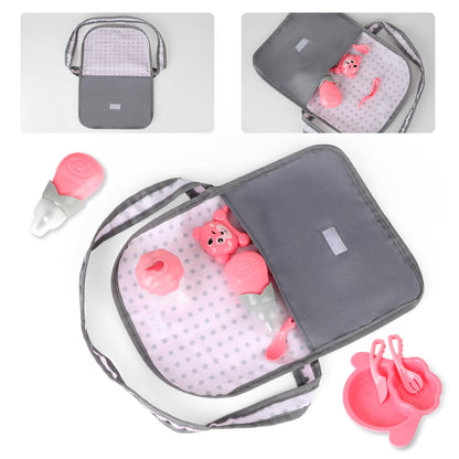 deAO Baby Doll Stroller Crib Bed Nursery Role Play Set Baby Doll with Accessories and Play Mat,Travel Cot,Bouncer,Foldable Stroller and Travel Bag Gifts for Toddlers Girls Boys
