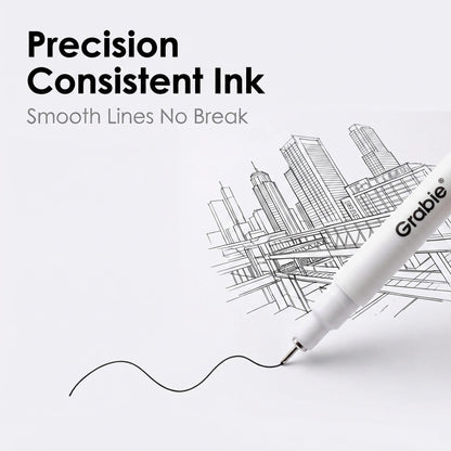 Grabie Micro Finerliner Pens, 6 Archival Black Ink Waterproof Drawing Pens, Assorted Point Sizes for Sketching, Illustration, Journaling, Art Supplies