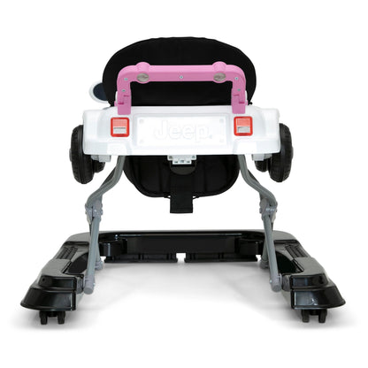Jeep Classic Wrangler 3-in-1 Grow with Me Activity Walker - Features Music, Lights, Removable Play Tray, Push Walker Mode, Converts into Rolling Car Toy, White/Pink