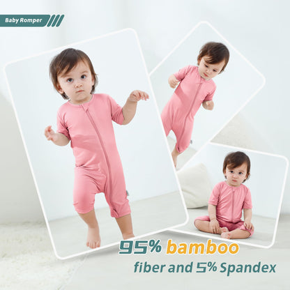 MICHLEY Infant Baby Girls Boys Summer Romper Bamboo Viscose Bodysuit Outfits Clothing 18-24 Months, Pink&Green 2 Pack