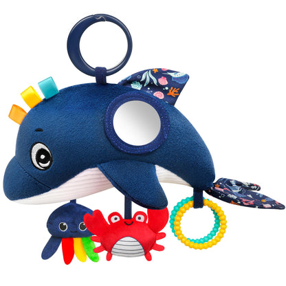 TSYAN Car Seat Toys for Babies 0-12 Months,Hanging Baby Activity Toy for Car seat,Stroller,Crib & Gym,Infant Plush Rattle with Mirror, Crinkle, Clip-On for Boys & Girls