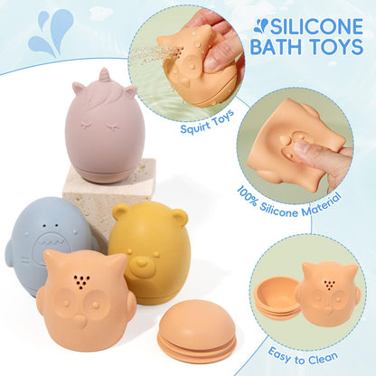 Silicone Color and Shape Sorting & Stacking Toys & 16PCS Baby Bath Toys