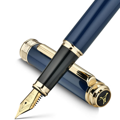 MCNTEIK 317 Fountain Pen,Stunning Luxury Piano Lacquer,18K Gilded Nib(Fine),Gorgeous 24K Gold Finish, Ink Converter,Best Gift for Men&Women-Elegant,Executive,Nice Pens for Writing, BU-F