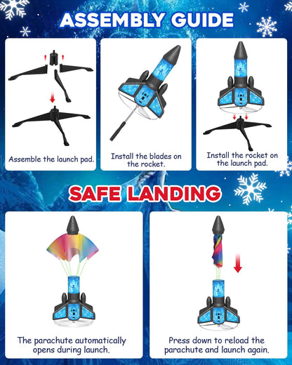 Rocket Launcher for Kids – 2nd Gen Upgraded Design, Electric Auto Launch, 200ft Flight with Safe Parachute, Outdoor Rocket Toy for Boys & Girls, Birthday Gift for Ages 8-13, Frozen Pattern (Snow Girl)