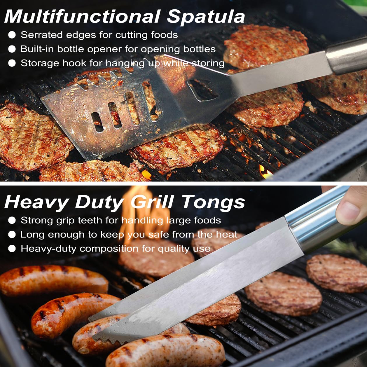 POLIGO 22PCS Heavy Duty BBQ Grill Accessories Set, Non-Slip Grill Tools for Outdoor Grill Set Stainless Steel Grill Utensils Set, Deluxe Grilling Tools Set in Aluminum Case Ideal Gifts for Men Silver