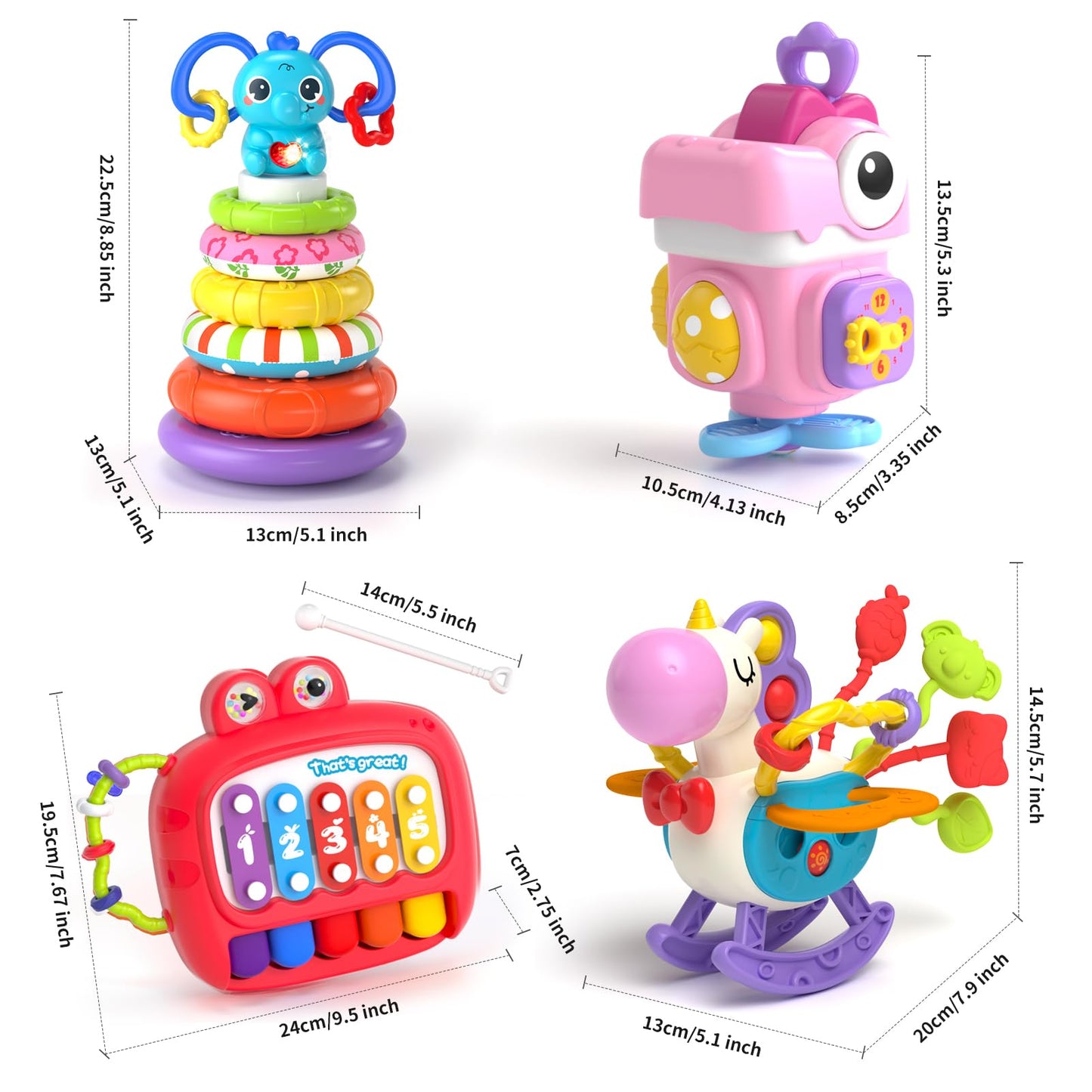 4 in 1 Baby Toys for 6 to 12 Months, Infant Sensory & Stacking for 1+ Year Old, Busy Cube Toys for Babies 12 -18 Months, Piano Xylophone Musical Travel Toys, Christmas Birthday Gifts for 1 - 2 - 3