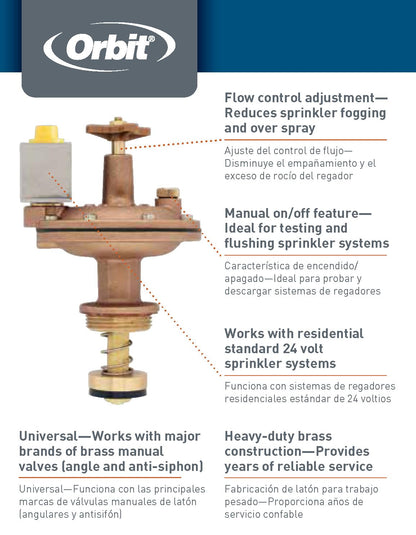 Orbit 57034 3/4" Brass Automatic Converter Sprinkler Valve with Flow Control