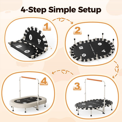 BCAN 56IN 2-Person Kids Trampoline, Safe-Elastic Band Foldable Frame Trampoline for Kids 1-8, ASTM Certified-Toddler Tampoline with Adjustable Stable Handlebar&Thickened Cover,Max Load 220lbs