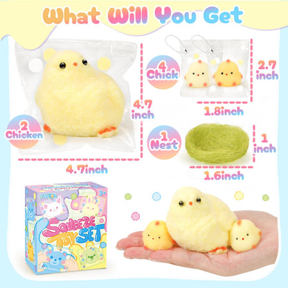 NINAOR Squishy Fidget Toys, 6Pcs Squeeze Soft Cute Stuff Chicken Sensory Toys for Kids Stress Relief Gifts, Birthday Party Favors Desk Classroom Decor Goodie Bags Stocking Stuffers