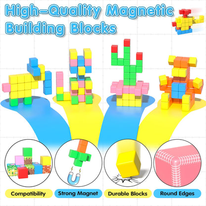 Apluses 42PCS Magnetic Blocks, Gifts for 3 4 5 6 Year Old, Magnet Building Blocks for Toddlers, Girls & Boys, Sensory - Montessori - Autism - Magnetic Toys for Kids Ages 3-5 4-8