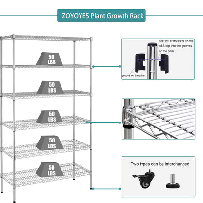 Indoor Greenhouse 6-Tier Plant Stand with Grow Lights, Fully Covered, Thermometer & Timer | 5 Sets T8 Lights, Perfect for Seedlings & Flowering, 30" W x 14" D x 72" H