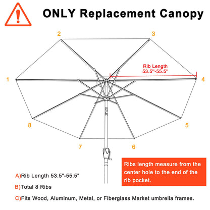 MASTERCANOPY Patio Umbrella 9 ft Replacement Canopy for 8 Ribs-Khaki Canopy Only