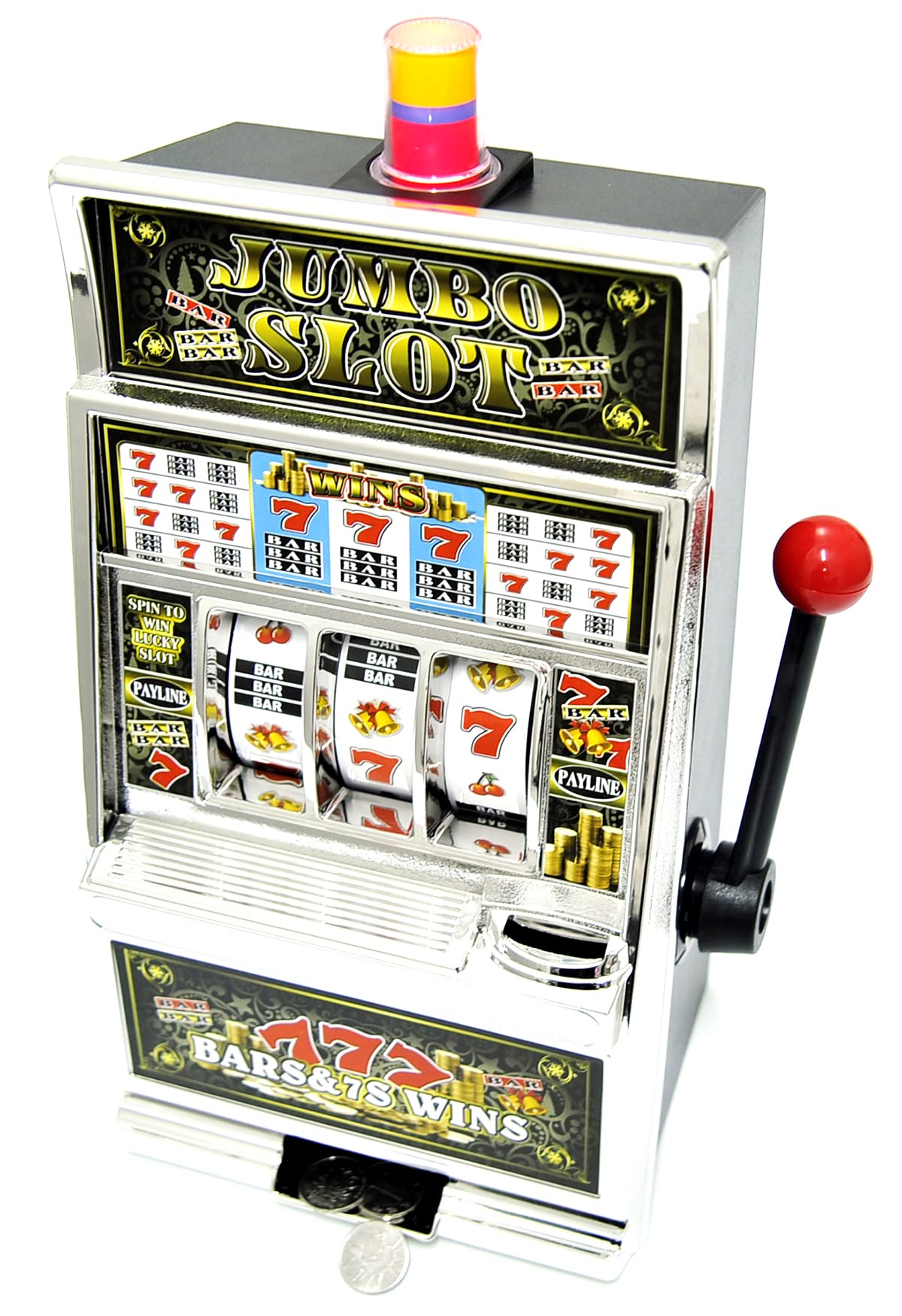 PowerTRC Jumbo Slot Machine Coin Bank | Casino Toy Slots Piggy Bank | Flashing Lights and Jackpot Sounds