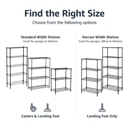 Amazon Basics 4-Shelf Adjustable Heavy Duty Steel Wire Rack Storage Shelving, Sturdy Garage Shelving, 350 lbs Capacity Per Shelf, Easy No-Tool Assembly, 36" x 14" x 54", Black