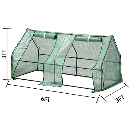 ScienGarden Mini Greenhouse 6' x 3' x 3' — Small Greenhouse with PE Cover, Portable Greenhouses for Outdoors, Roll-Up Zipper Doors for Venting, Protect Plants from Snow/Wind/Rain/Heat/Cold