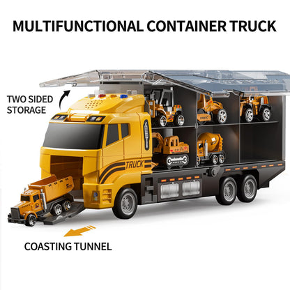 TEMI Construction Truck Set with Play Mat, Carrier Truck Toys for Kids Toddlers, Die-Cast Metal Toy Car Set, Christmas Birthday Gift for Age 3 4 5 6 + Years Old Boys Girls