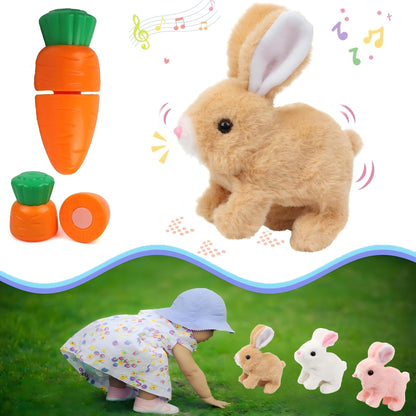 UVAAKZ Bunny Stuffed Animal Plush, Interactive Electronic Pet Hopping Bunny Toy, Realistic Stuffed Bunny Rabbit for Kids (#Brown)