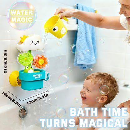 TXTLDB Bath Toys for Toddlers 1-3, Cloud Rain Watering Toy with Rising Frog & Spinning Lotus - Interactive Sensory Play for Bathtub, Educational Gift for Baby Boys Girls 18M+