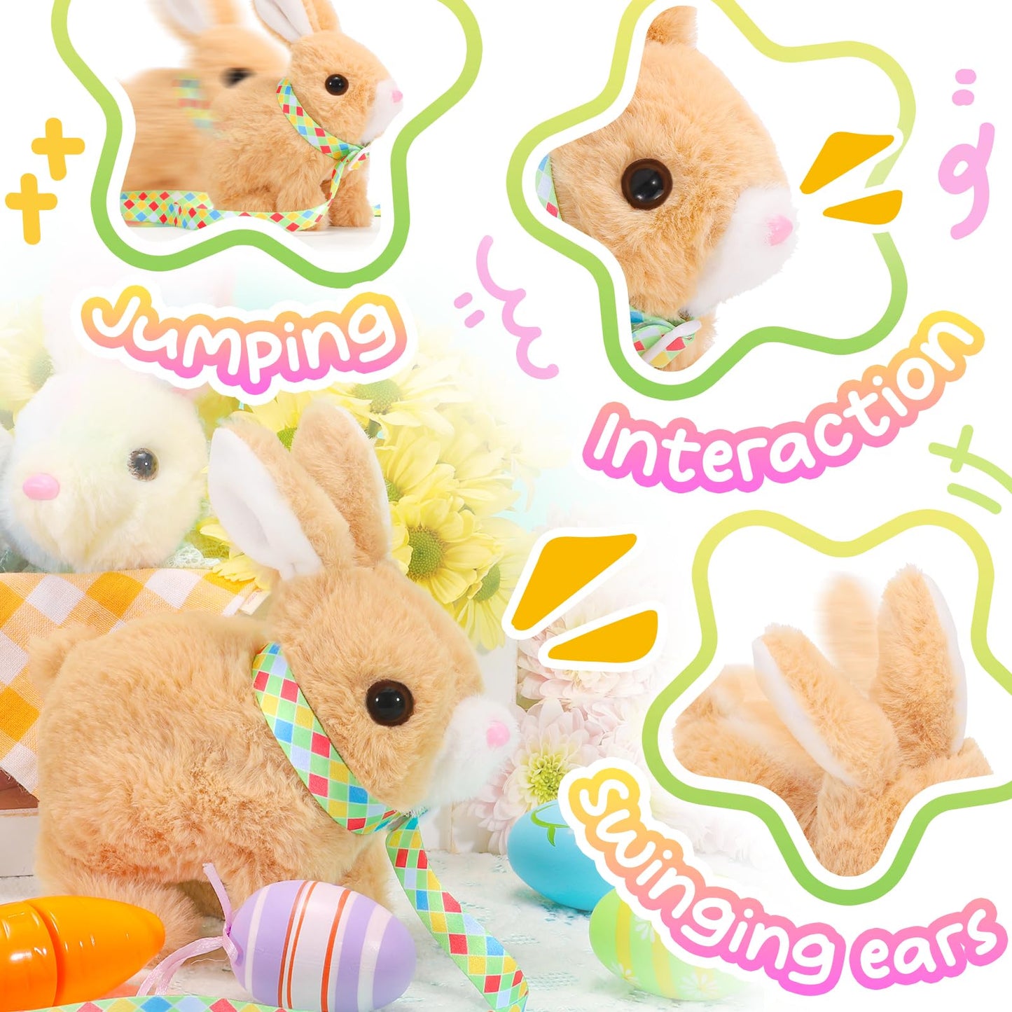 Tagitary Easter Plush Bunny Toys Electronic Bunny Toy with Sounds,Wiggling Ears,Hopping,Twitching Mouth and Nose,Interactive Rabbit Toy for Kids with Leash,Easter Birthday Gift for Toddlers