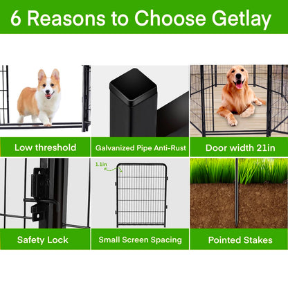 Getlay Tall Garden Fences and Borders for Dogs, 4.6ft High Dog Fence, 10 Panels Total 22.1Ft Long, Gate 21 inches Wide with Low Sills, Animal Barrier Fence, Metal Fence Panels, Flower Bed Fencing