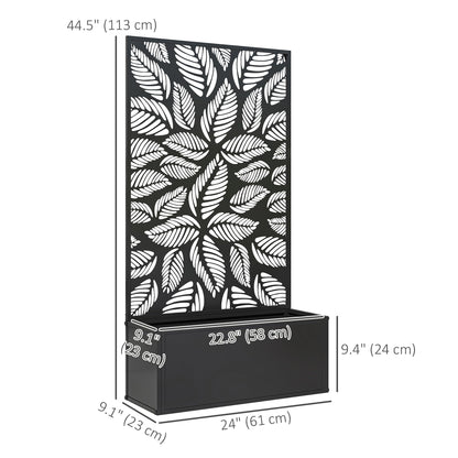 Outsunny Metal Raised Garden Bed with Trellis for Climbing Plants, Freestanding or Wall Mounted Flower Bed with Privacy Panel, Small Leaves Cut-Outs Outdoor Planter Box for Garden, Patio, Balcony