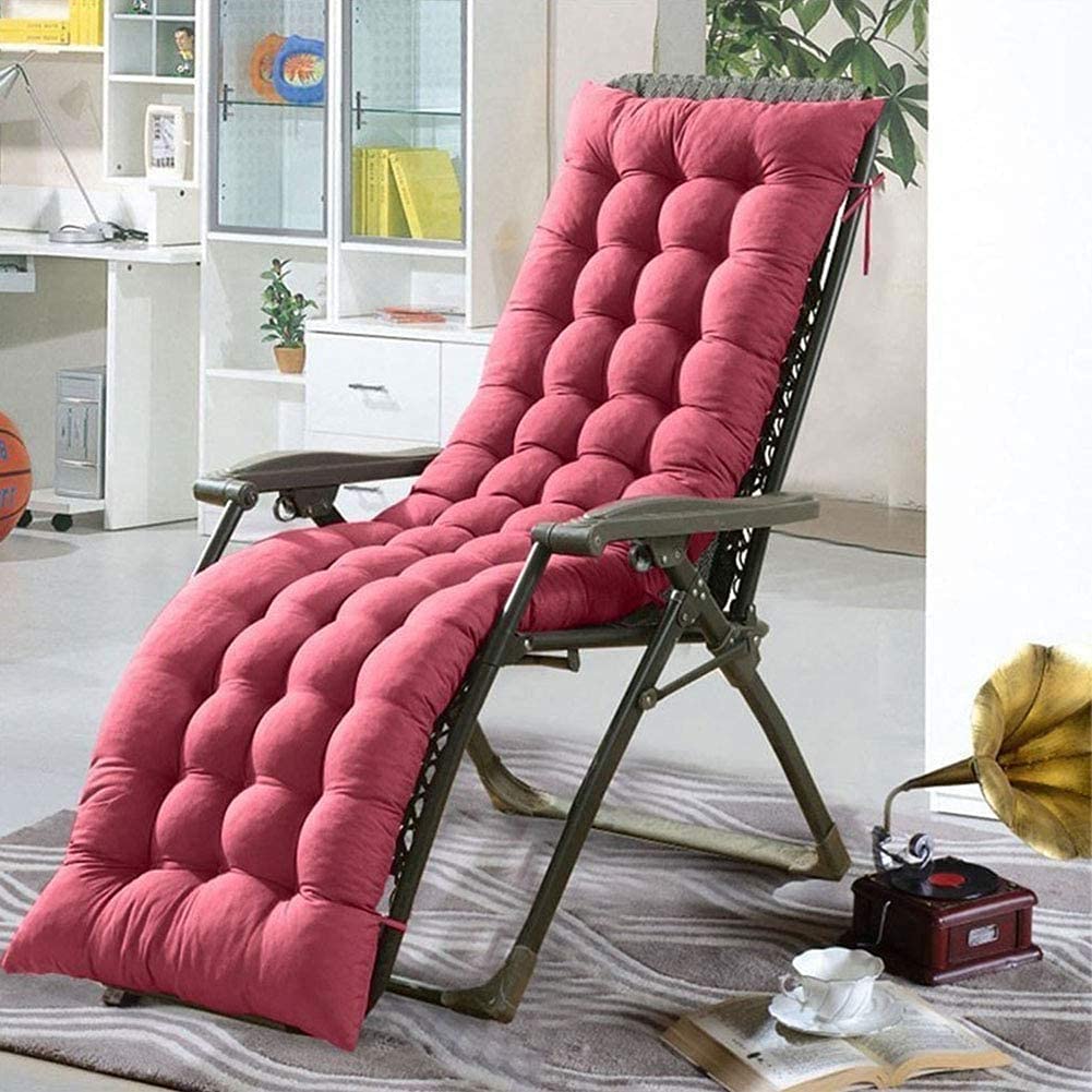 Sun Lounger Chair Cushions, Sundlight Patio Cushions Chaise Mattress Recliner Quilted Thick Padded Seat Cushion Reclining Chair Rocking with Ties (Red, 155x48x8cm/61x18.89x3.14inch)