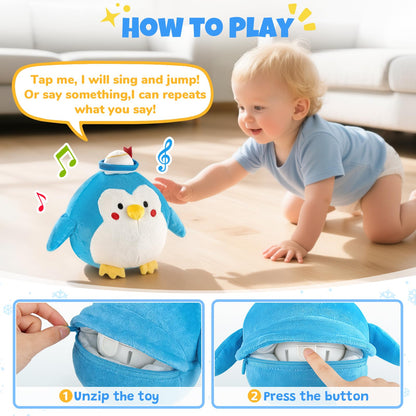 Crawling Penguin Baby Toy with 48 Songs & Record– Interactive Musical Plush Toy for Babies 6-12 Months, USB Rechargeable Dancing Stuffed Animal, Sensory Toy for Toddlers 1-3, Baby Birthday Gift