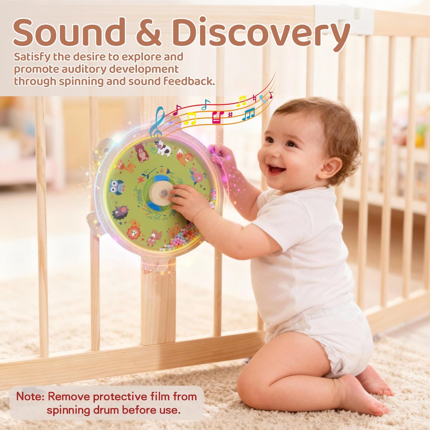 Wooden Baby Playpen, Large Foldable Play Yard for Babies and Toddlers, 57"x57"x24" Montessori Play Fence with Activity Center,Easy Fold & Safety Gate for Indoor Play Area