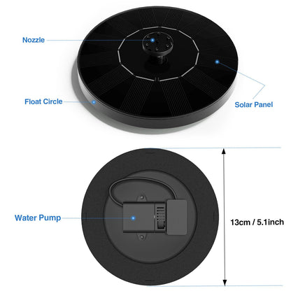 Solar Fountain, Floating Solar Powered Water Fountain Pump for Bird Bath, Garden, Pond, Pool, Outdoor (1W)