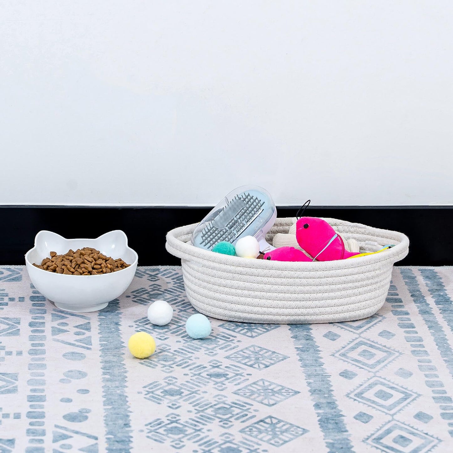 CubesLand Small Woven Rope Toys Basket for Organizing Set 5, Shelves Closet Storage Bins, Empty Gift Baby Shower Basket Also Perfect for Toilet Paper Storage, Organizer Bins Off White
