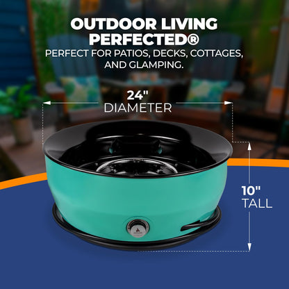 Outland Living Large Outdoor Propane Gas Fire Pit for Outside, 60,000 BTU/h, 24 inch with Lid - Modern Lake Country 800 Fire Bowl Firepit for Patio, Blue