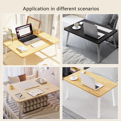 LKBBC Foldable Laptop Desk for Bed, Bed Laptop Table, Foldable Portable Lap Bed Tray, 23.6 Inch Floor Table for Drawing, Reading and Writing, Oak