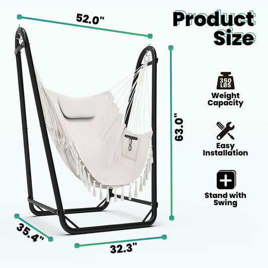 Hammock Chair with Stand,Heavy-Duty Hanging Chair with Stand, for Indoor Outdoor,Sturdy Swing Chair Stand Max Load 350 pounds(Hammock Chair Included)