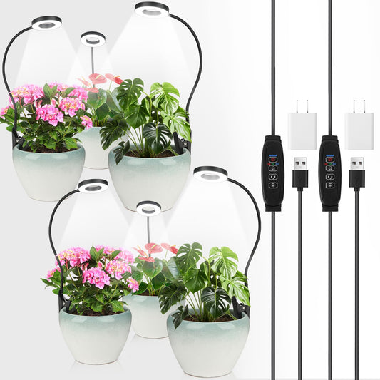 Grow Lights for Indoor Plants - 2 in 1 Grow Lights for Indoor Plants 3 Colors Plant Lights with 360 Gooseneck 48 LEDs Full Spectrum Plant Lights Auto Timer 3/9/12Hrs, 10 Brightness 6 Pack（Black）