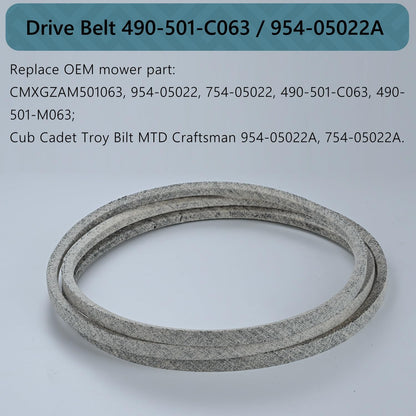 1/2 x 108'' Drive Belt 490-501-C063 / 954-05022A, Mower Deck Belt for CUB Cadet 490-501-C063 Drive Belt 46" Deck 05022 XT1 XT2 LX46 LT46 954-05022A (490-501-C063/954-05022)