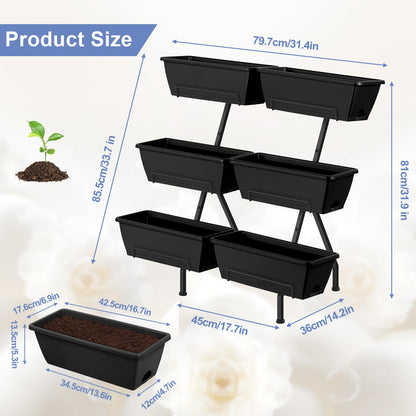 Raised Garden Beds Outdoor with 6 Garden Planter Boxes Freestanding Vertical Raised Bed for Gardening with Legs, Elevated Herb Garden Planter with Water Drainage for Patio, Balcony, Backyard, Black