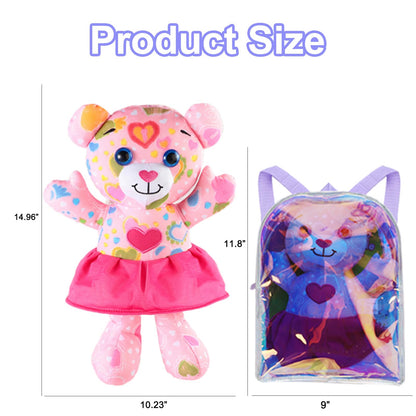 DRAWMYTOY Stuffed Animal Coloring Plush Toy Bear with 20 Washable Markers Laser Holographic Backpack Road Trip Car Game Writing Painting Set for Girls Doodle Dolls Kids Ages 3-6 Birthday (Pink Bear)
