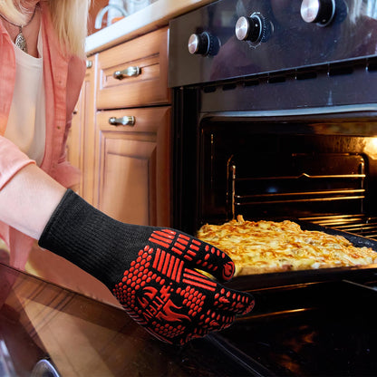 FITFIV BBQ Gloves, Oven Gloves, 1472°F Extreme Heat Resistant Barbecue Gloves, Silicone Non-Slip Oven Mitts, Kitchen for Cooking, Grilling, and Baking