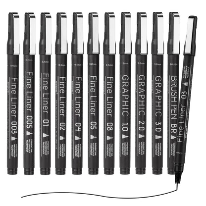 EYEYE Micro Fineliner Pens, Black Drawing Art Pens,12 Archival Pen Waterproof Ink Set Artist Supplies Archival Inking Markers Sketch Outline Pen, Precision Drawing and Sketching Kit