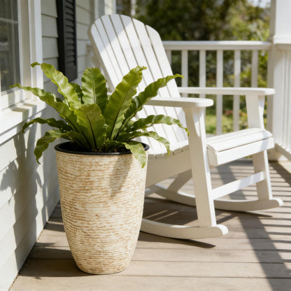 Worth Garden 21" H Beige Tall Planters set of 2 with Inside Pots - 14'' Dia Plastic Large Round Plant Tree Pots with Drain Hole - Decorative Imitation Stone Finish for Indoor Outdoor Front Porch Patio
