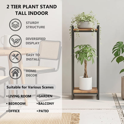FONHAYE 34" Tall Plant Stand Indoor, 2-Tier Modern Plant Shelf Corner Flower Pot Holder Organizer for Living Room Balcony Garden, Rustic Brown