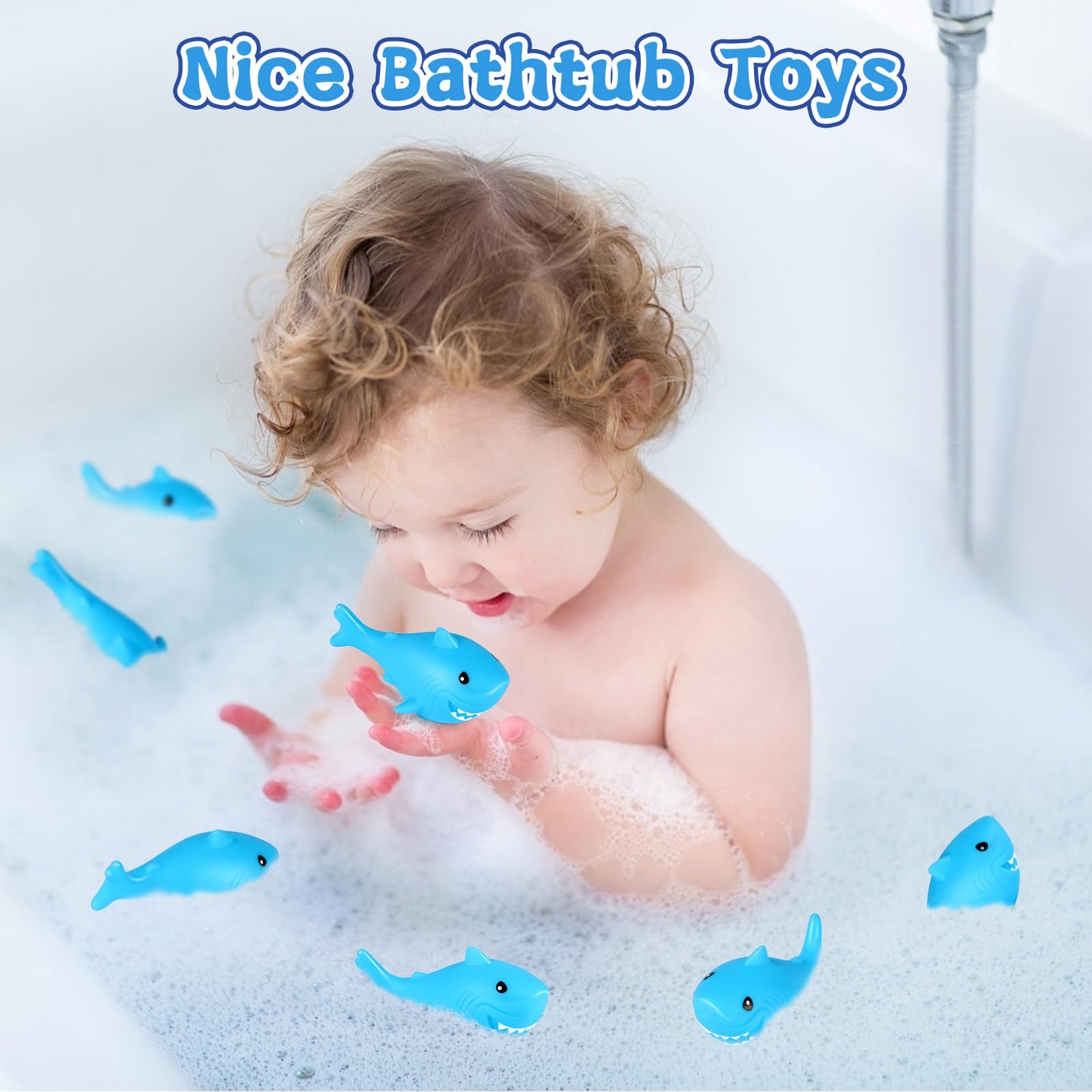 Mototo 120 Pieces Rubber Shark Toys Bulk, Cute Bath Squishy Toys Small Swimming Bathtub Pool Kids Play for Shark Week Themed Box Goodie Bags Treasure Hunt Carnival Cruise Birthday Party Favor, Blue