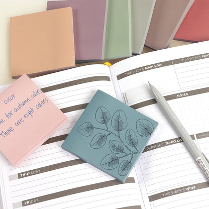 Sticky Notes 3x3 Self-Stick Notes Pads with 8 Morandi Colors, Easy to Post for Office, School, Home, 8 Pads/Pack, 80 Sheets/Pad