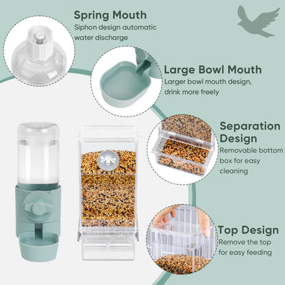 lemtrflo No Mess Bird Feeder Water Dispenser Set, Bird Feeder for Cage, Cage Accessories for Cockatiels, Finches, Budgies and Canaries